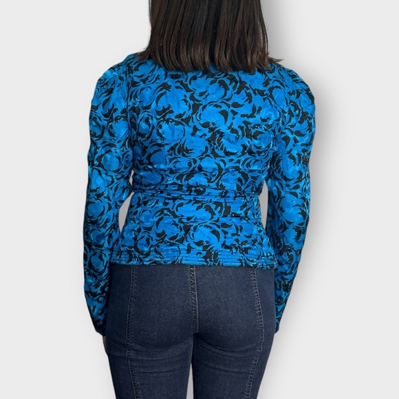 Vintage 1980s Maggy London by Jeannene Booher silk blue & black blouse - Picture 4 of 7